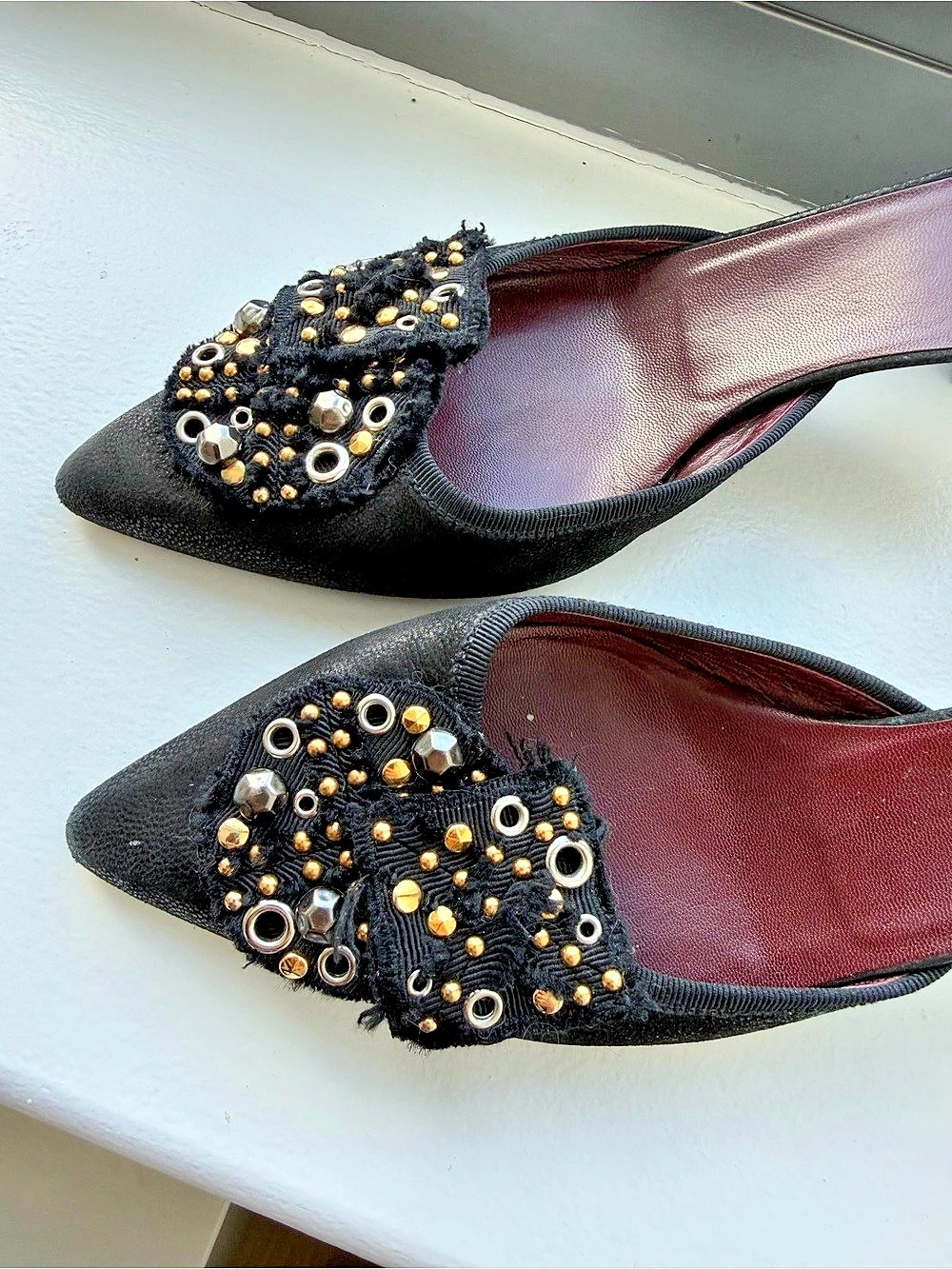 Rare Vintage Prada Embellished Pointed-Toe Mules in Black 39.5 - Picture 4 of 9
